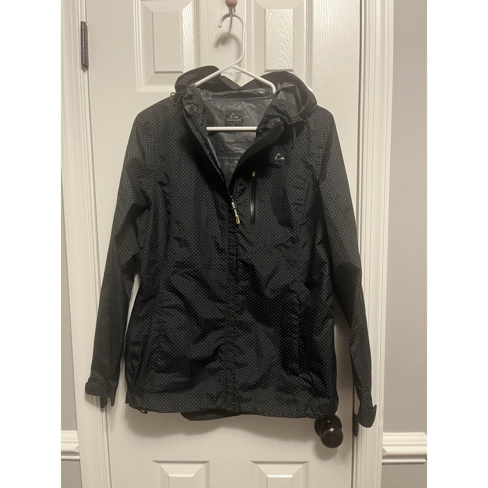 Women's Paradox Rain Coat Hooded Black With Poka Dots Size L Light Weight